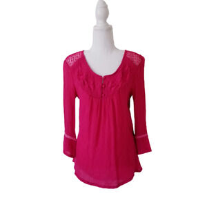 Kaktus Women’s Embroidered Fuchsia Top, Bell sleeve - Size M